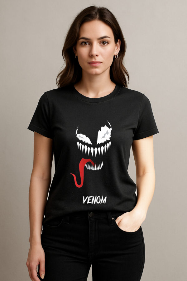 Women's Black Venom Graphic T-Shirt – Bold Comic-Inspired Design - Image 1